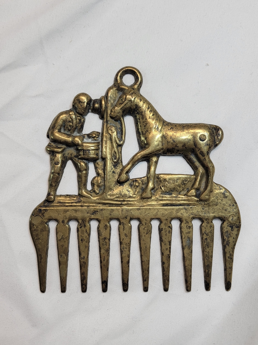 Vintage Brass Horse Mane Comb Equestrian Wall Decor Horse & Rider Farmhouse